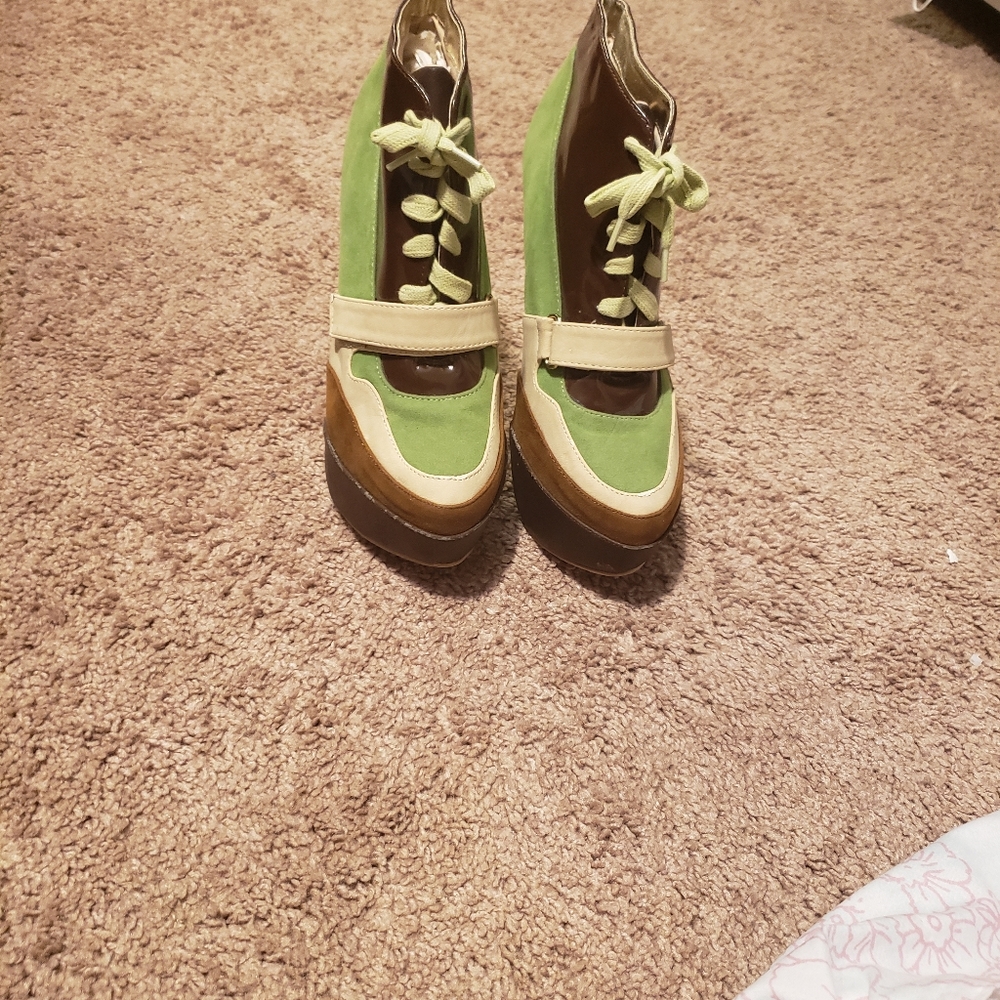 Mona Mia High Heel Shoe Brown, Beidge, Green